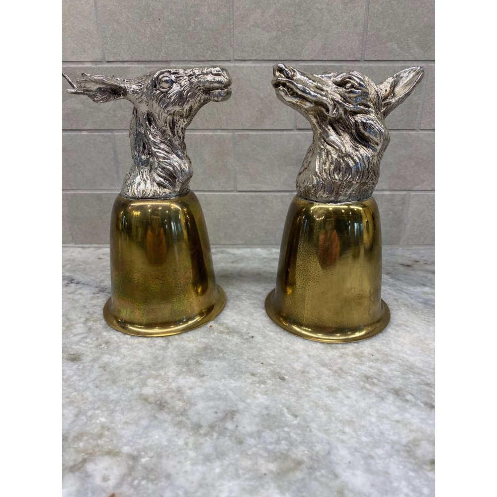 Italian Mauro Manetti Stirrup Cups-Set of 2 (Stag and Wolf)-1970s